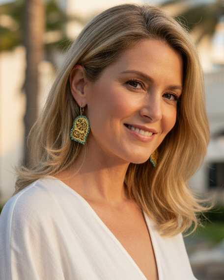 Heart-Shaped 
Turquoise & 22k Gold Vermeil Filigree Statement Earrings