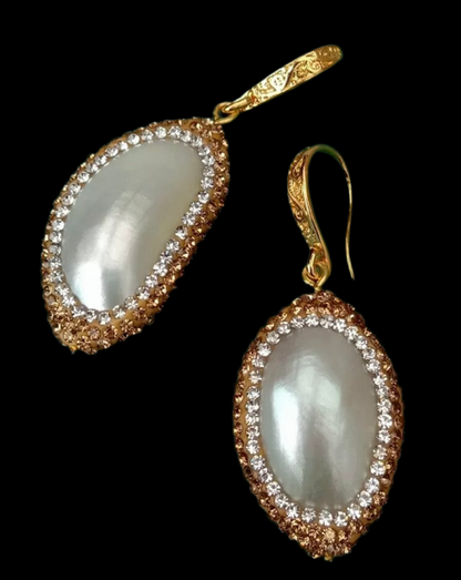 Pearl & Gold Marcasite Statement Earrings