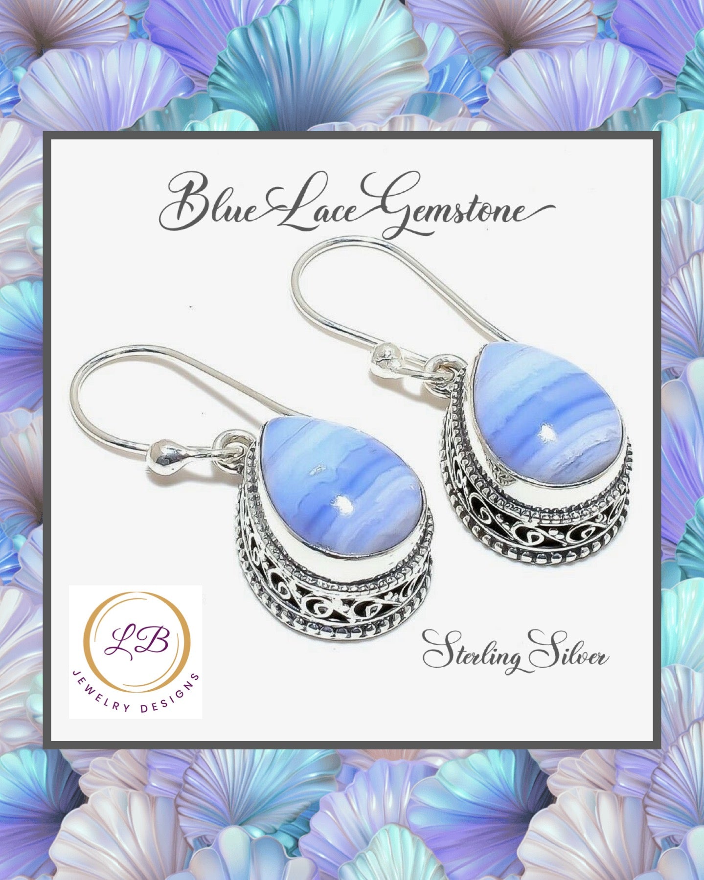 Light Blue Lace Gemstones .925 Sterling Silver Dangle Earrings