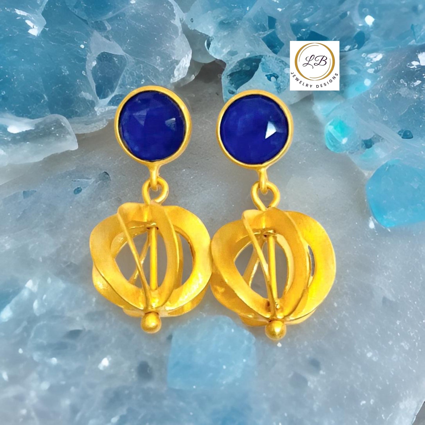 Blue Chalcedony Gold Vermeil Filigree Dangle Earrings