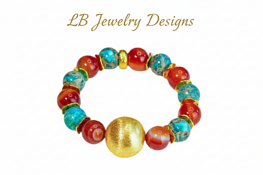 Orange Carnelian & Turquoise Gold Bracelet