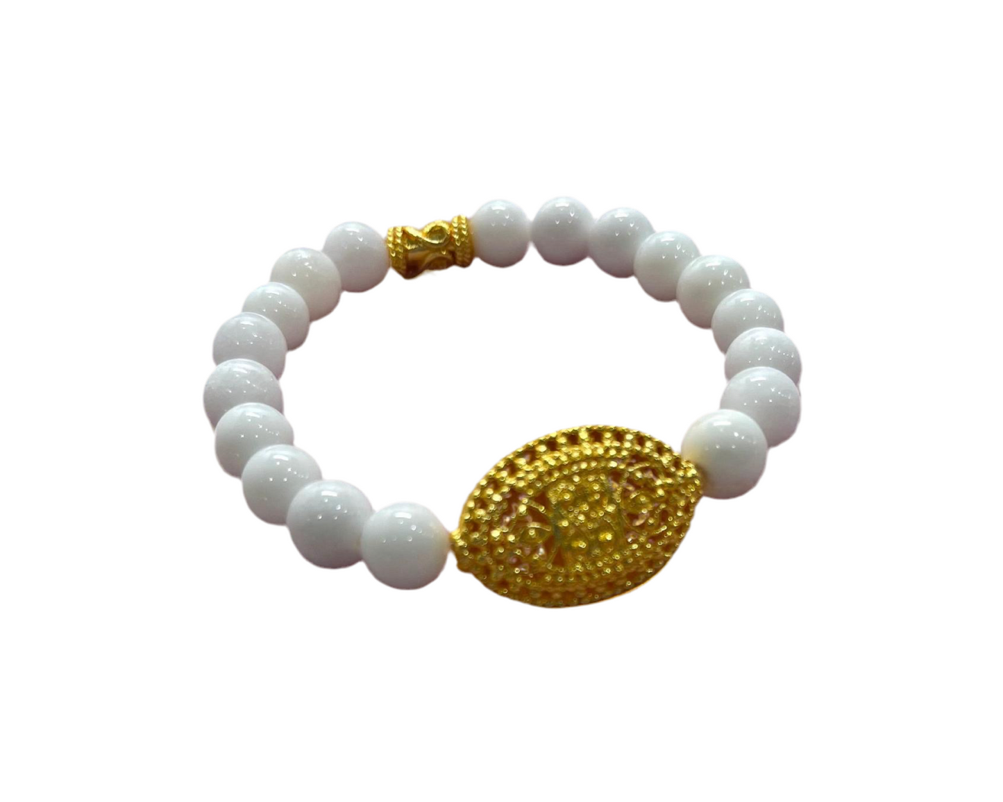 White Alabaster 18k Gold Filigree Beaded Bracelet