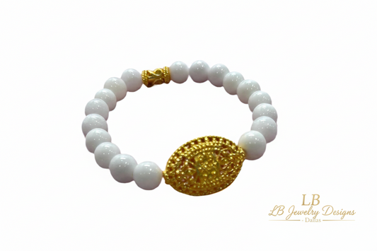 White Alabaster & 18k Gold Vermeil Filigree Statement Bracelet