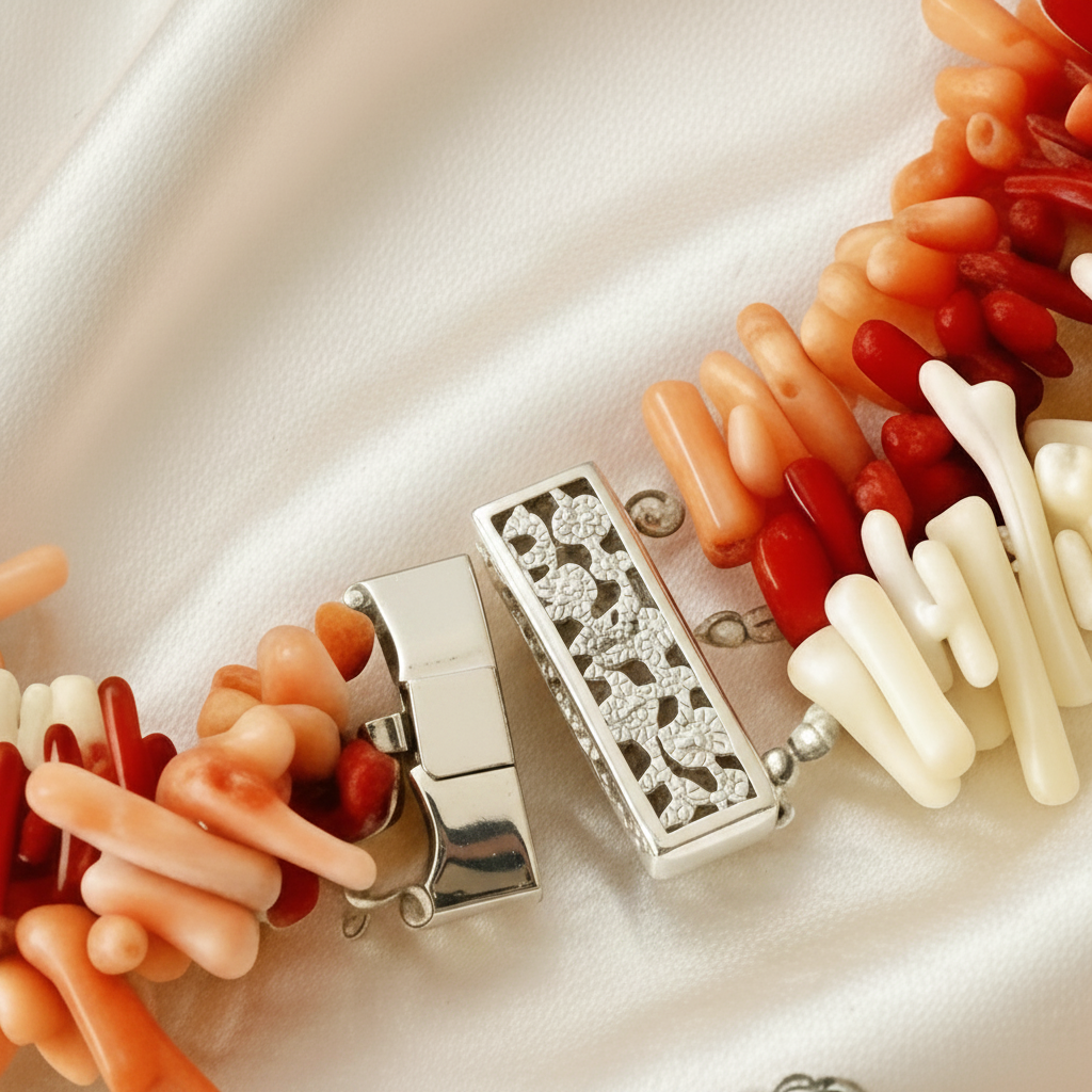 Capri Rosso Coral & Ivory Branch Statement Necklace with Coordinating Bracelet Set