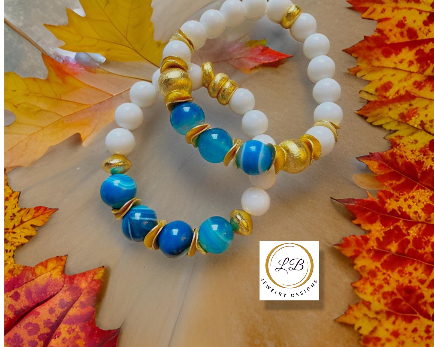 Brushed Gold Vermeil Alabaster & Blue-Banded Agate Gemstone Bracelet