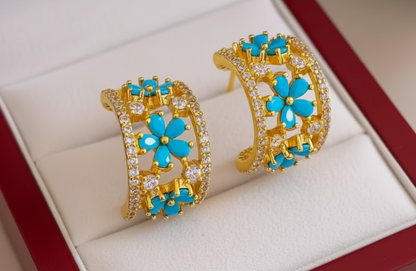 Turquoise CZ Huggie Hoop Earrings