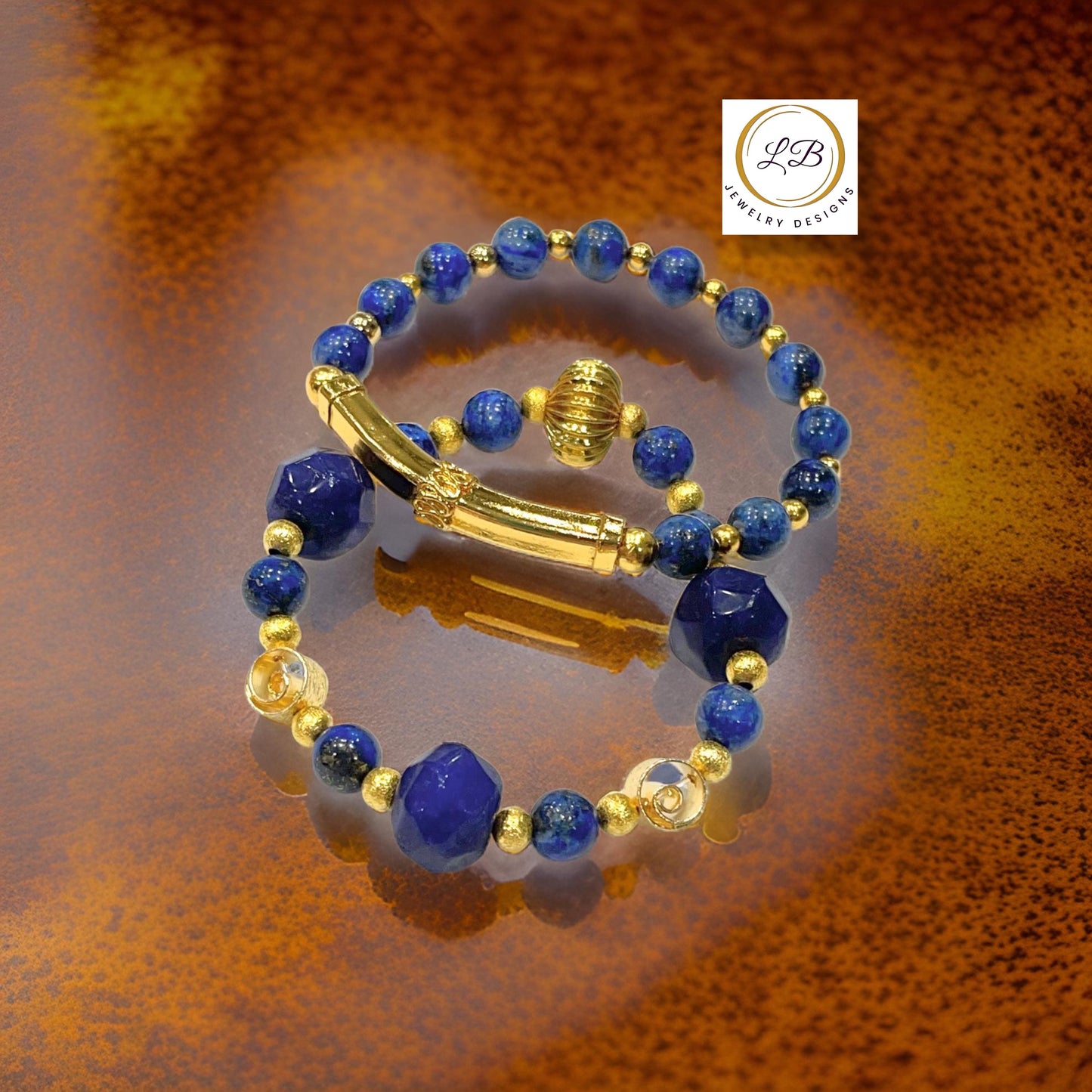 Lapis Lazuli & Sapphire Gemstone Gold Bracelet Stack