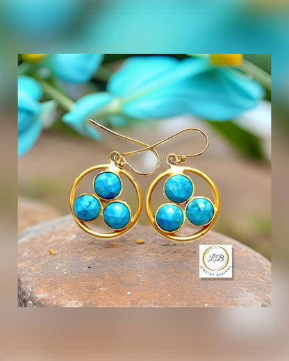 Turquoise & 18K Gold Vermeil Dangle Earrings 1.5"