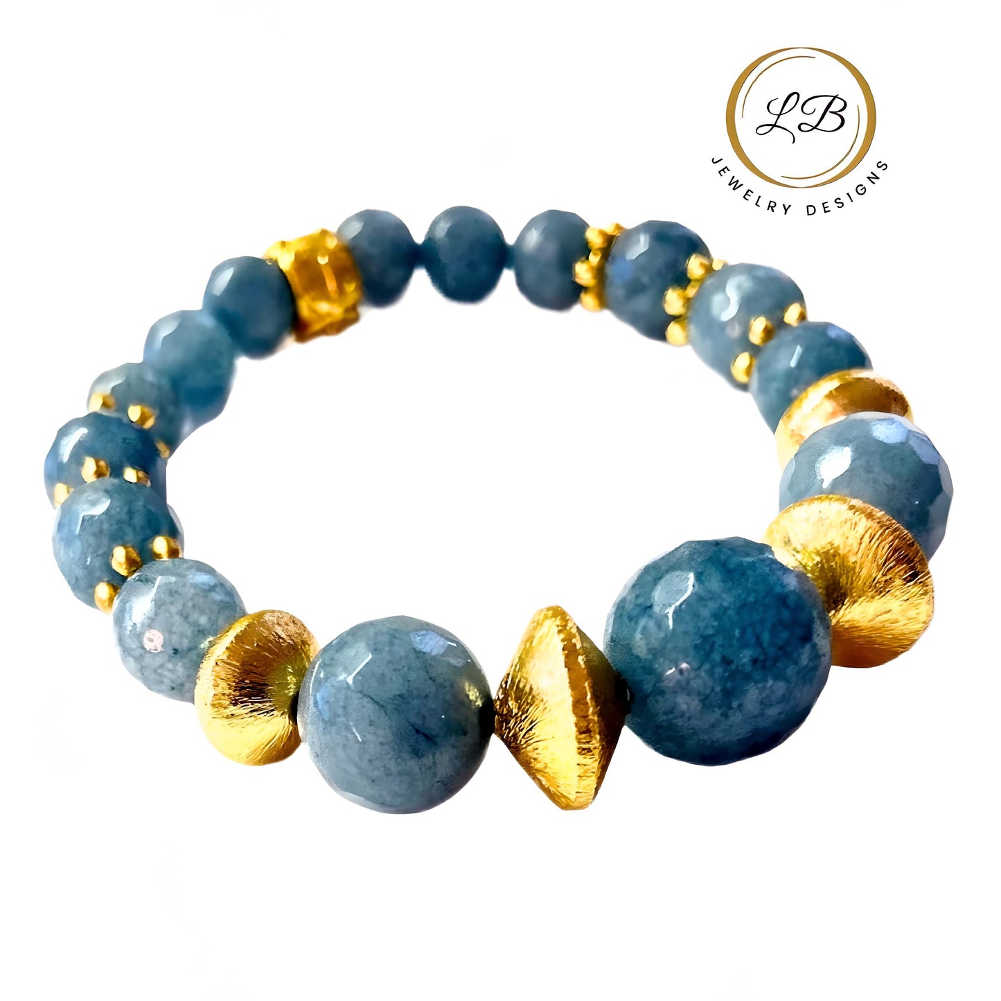 Blue Apatite Gemstone 22k Brushed Gold Vermeil Bracelet