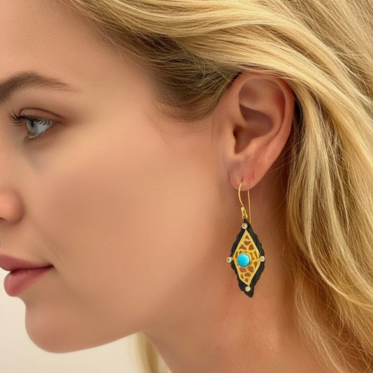 Capri Noir Turquoise Filigree Vermeil Statement Earrings