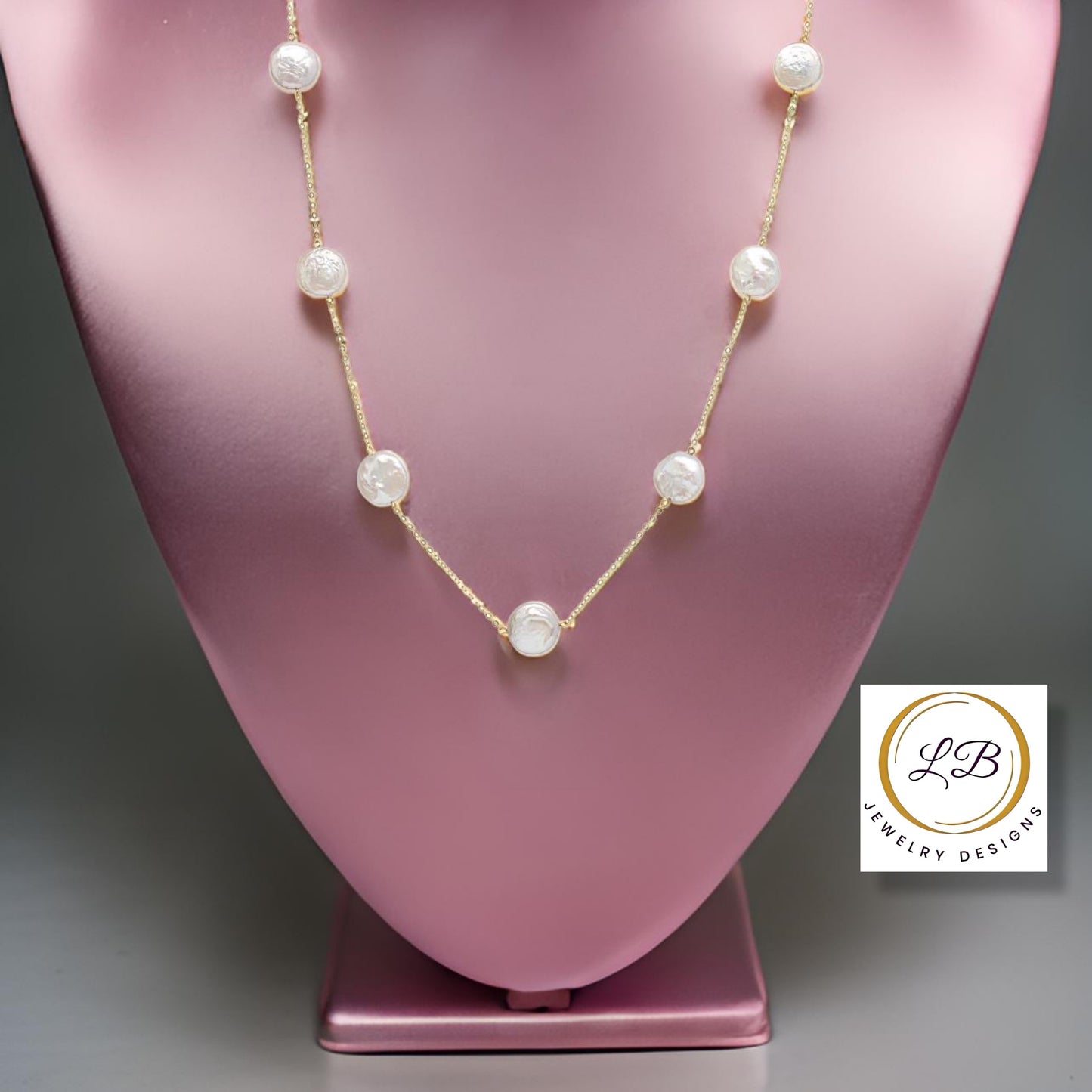 White Coin Pearl Gold-Filled Chain Necklace 18"