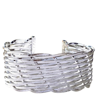 Sterling Silver Basket Weave Adjustable Cuff Bracelet