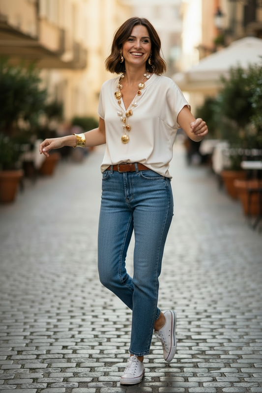 Orange Murano Baubles & Pearl 22k Gold Chain Necklace