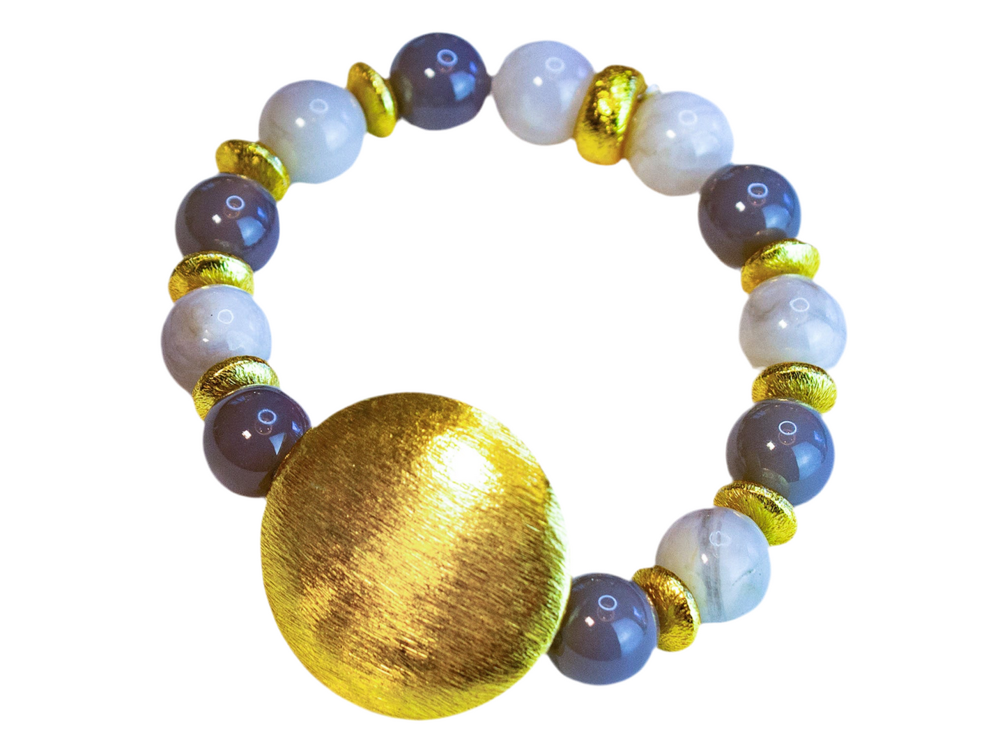 Grey & White Onyx Gemstone Gold Vermeil Beaded Bracelet