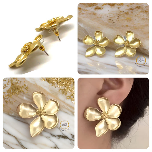 Gold Tone Flower Statement Earrings