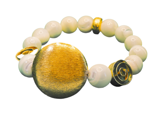 Iridescent Mother of Pearl and 18k Brushed Gold Vermeil Beaded Bracelet