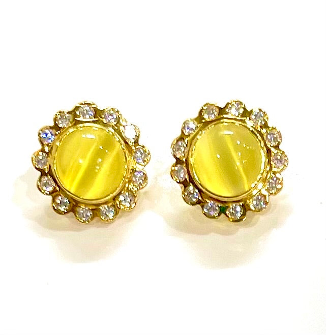 Luminous Yellow Moonstone Gold Stud Earrings