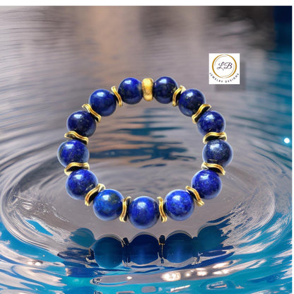 Classic Lapis Lazuli Gemstone Gold Beaded Bracelet