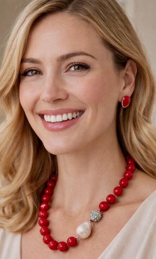 Capri Rosso Coral & Baroque Pearl Set - Luxury Resort Jewelry