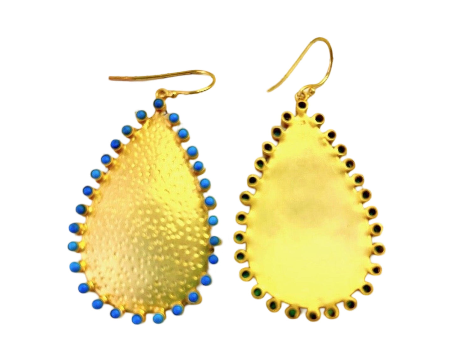 Lovely 22k Gold Vermeil Turquoise Gemstone Statement Dangle Earrings