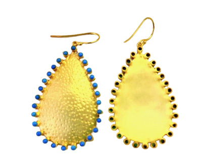 Lovely 22k Gold Vermeil Turquoise Gemstone Statement Dangle Earrings