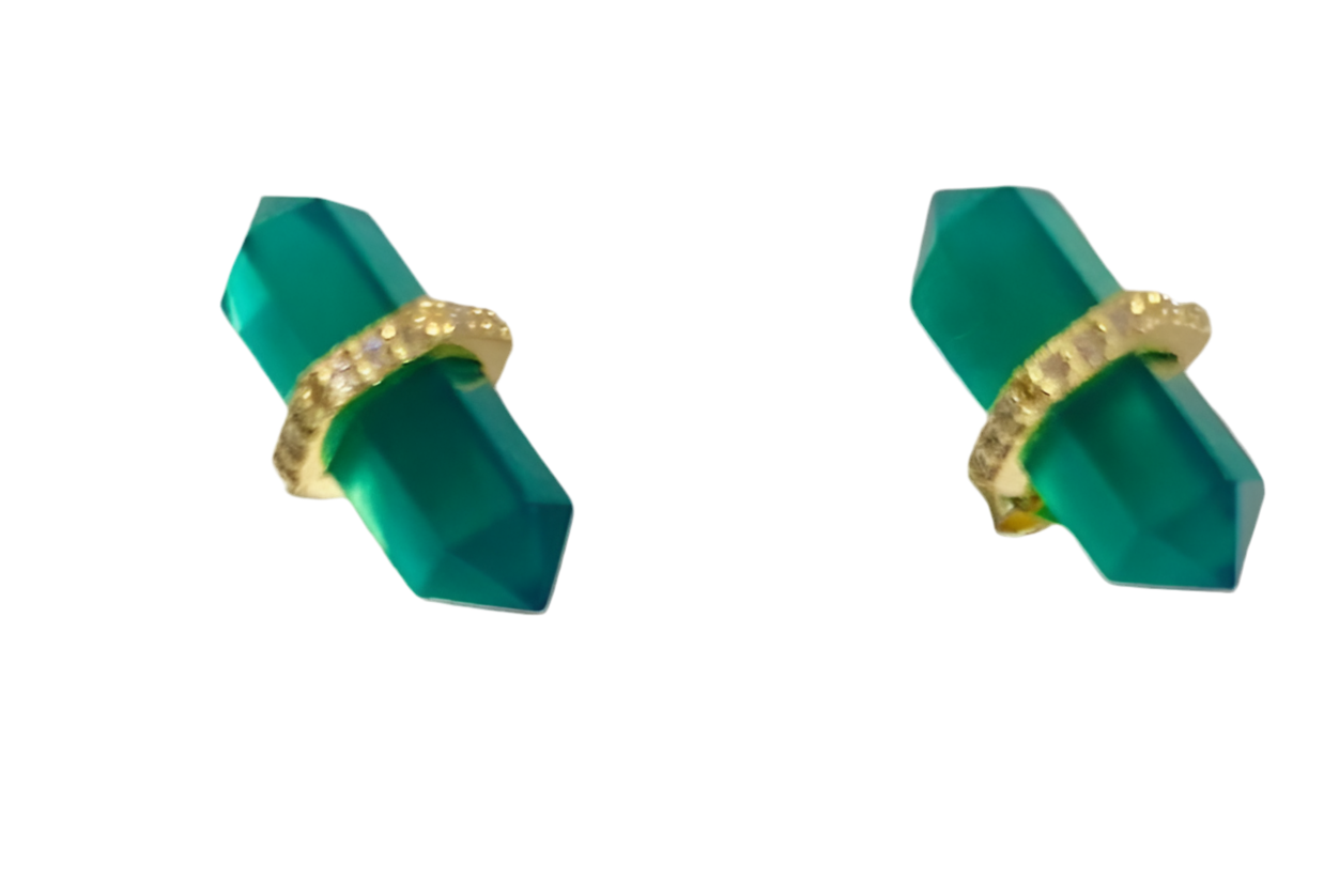 Green Onyx Pencil-Cut Gemstone Stud Earrings