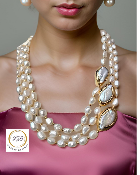 Baroque and Keshi Pearl Triple-Strand Statement Necklace