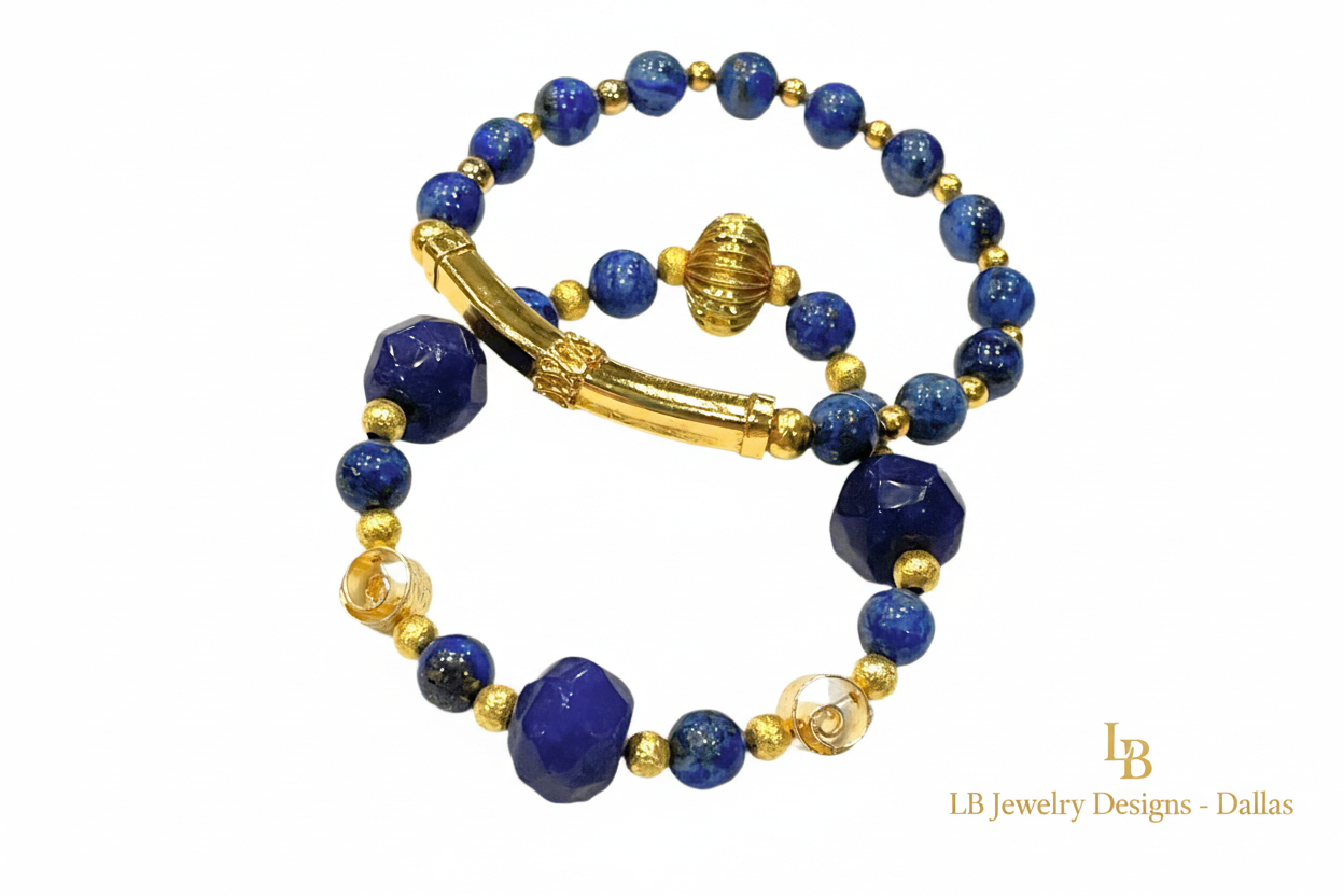 Lapis Lazuli & Sapphire Gold VermeilBracelet Stack
