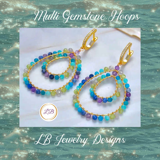 Semi-Precious Multi-Gemstone Statement Hoops
