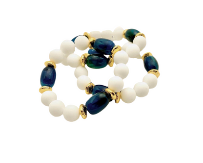Alabaster & Apatite Gemstone Beaded Bracelet