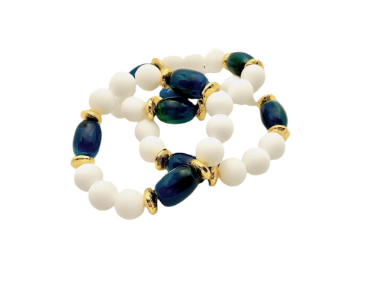 Alabaster & Apatite Gemstone Beaded Bracelet