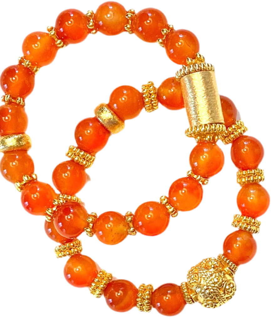 Orange Carnelian & 18k Gold Vermeil Bali Beaded Bracelet