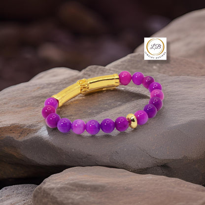 Purple Sugilite Gemstone & 18k Gold Vermeil Bali Tube Bracelet