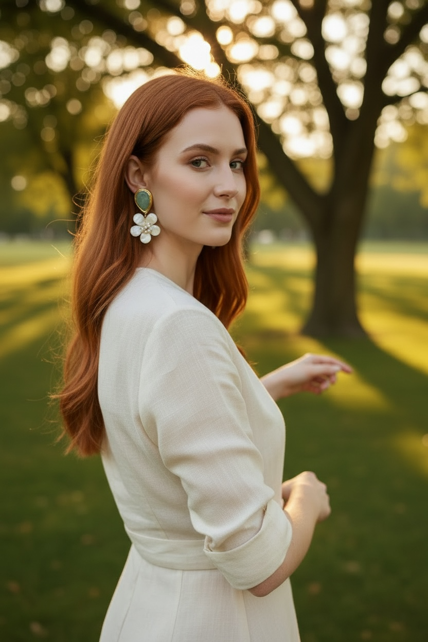 Amazonite and Pearl Gemstone Flower Statement Earrings 2.2”