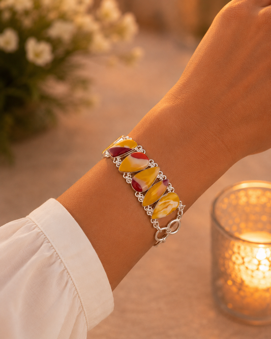 One of a Kind Montecito Mookaite Sterling Silver Statement Bracelet – Golden Sunset & Earthstone Variations
