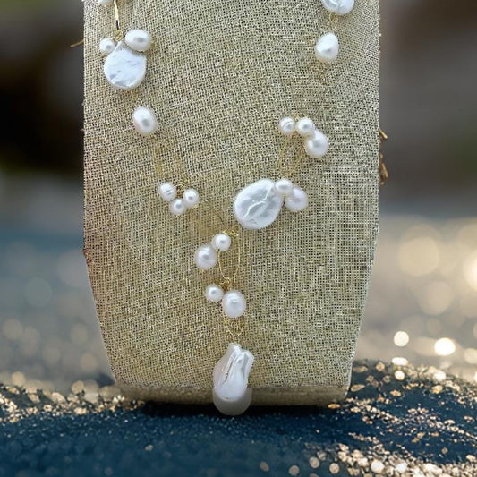 Pearl Cluster 18k Gold Chain Statement Necklace 21