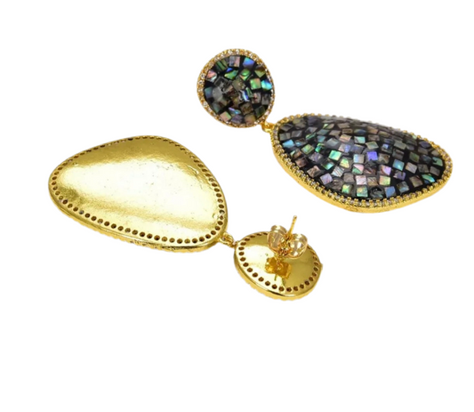 Iridescent Rainbow Abalone Shell Gold Statement Earrings 2.0