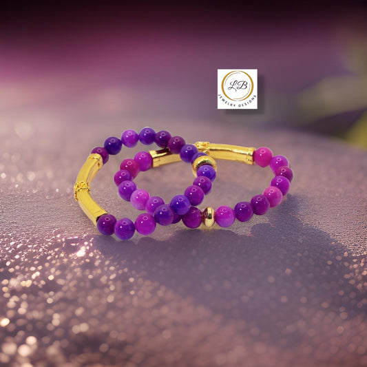 Purple Sugilite Gemstone & 18k Gold Vermeil Bali Tube Bracelet