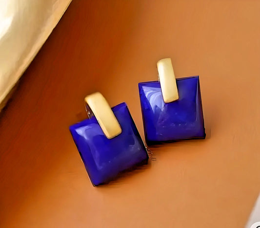Modern Lapis Lazuli Square Geometric Stud Earrings