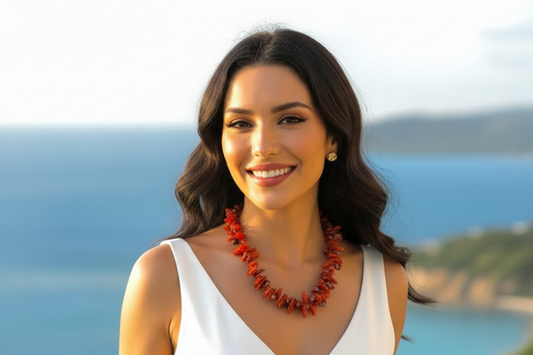 Tahitian Pearl & Red Coral Statement Necklace - Resort Luxury Jewelry