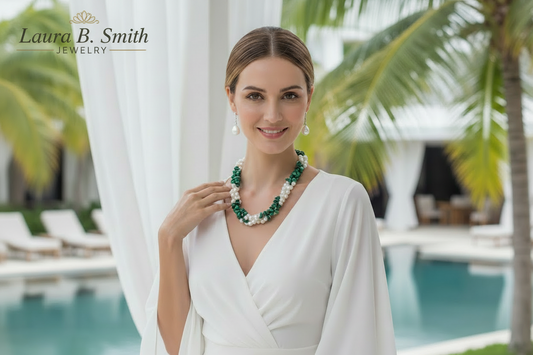 Luxury Malachite & Freshwater Pearl Necklace – Green Statement Gemstone Necklace