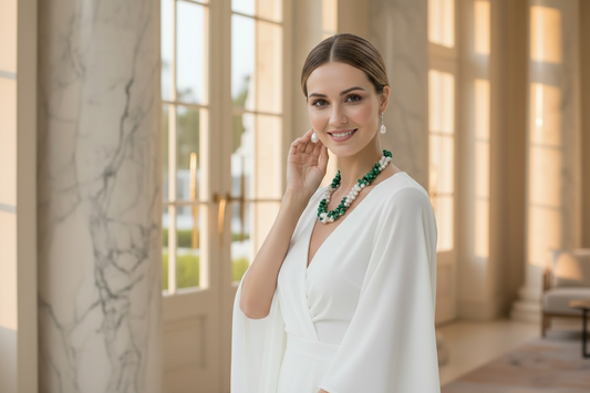Luxury Malachite & Freshwater Pearl Necklace – Green Statement Gemstone Necklace