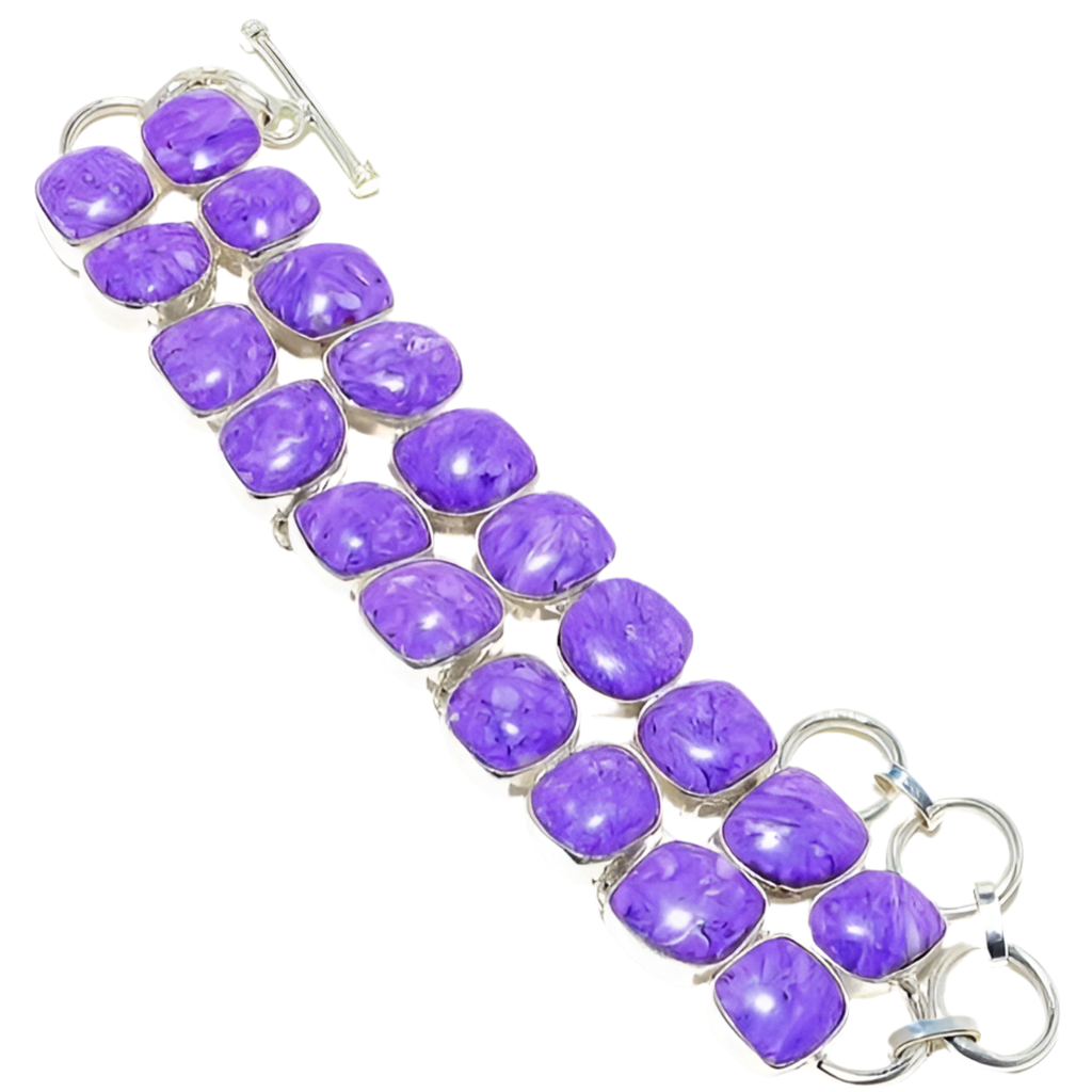 Rare Violet Purple Charoite Gemstone Sterling Silver Bracelet