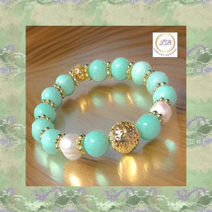 Green Aventurine & Freshwater Pearl Gemstone Beaded Bracelet