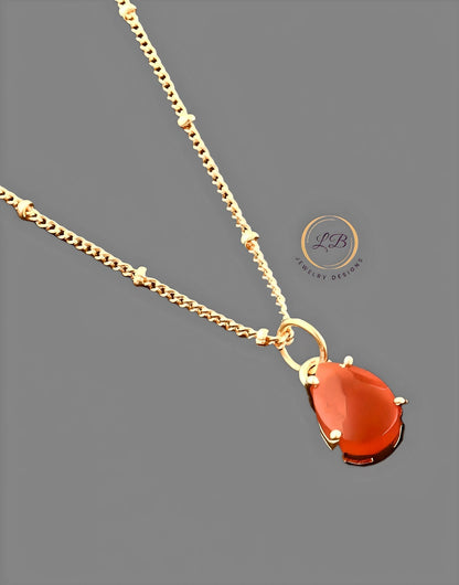 Minimalist Orange Carnelian Gemstone Gold Pendant Necklace 18”