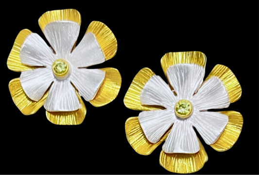 Peridot Brushed Gold & Silver Vermeil Statement Earrings