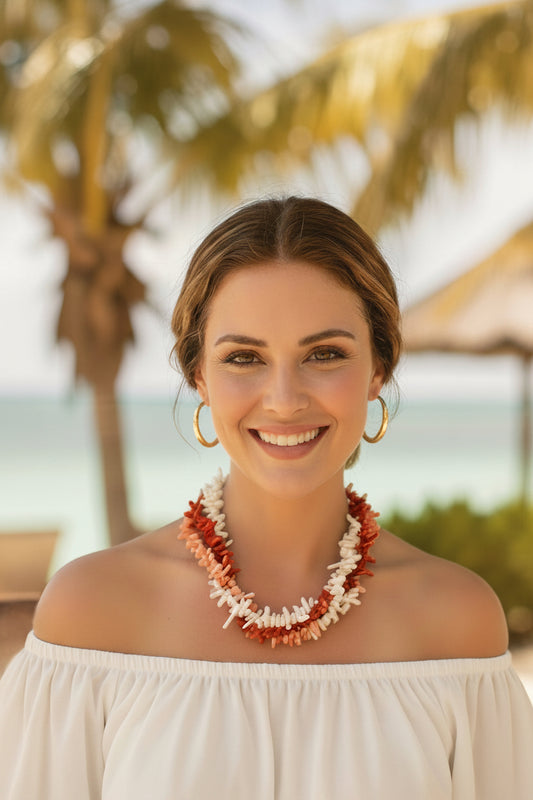 Capri Rosso Coral & Ivory Branch Statement Necklace with Coordinating Bracelet Set