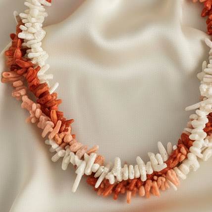 Capri Rosso Coral & Ivory Branch Statement Necklace with Coordinating Bracelet Set