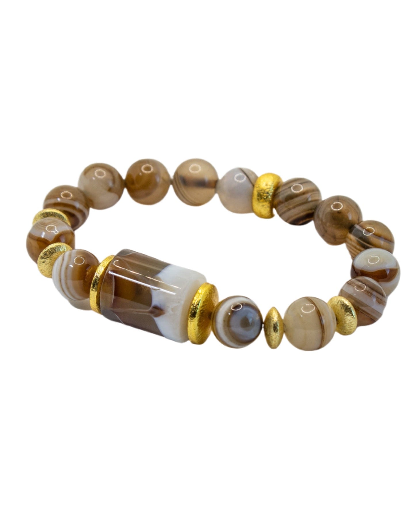 Botswana Cylindrical Gemstone Striped Agate Beaded Bracelet