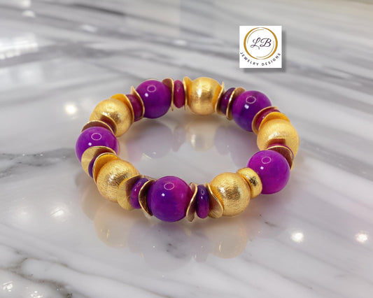 Violet Purple Sugilite Gemstone 18k Brushed Gold Vermeil Bracelet